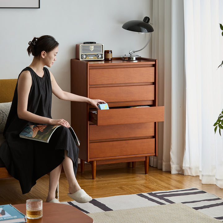 Vintage boxwood chest of drawers vista in still life.