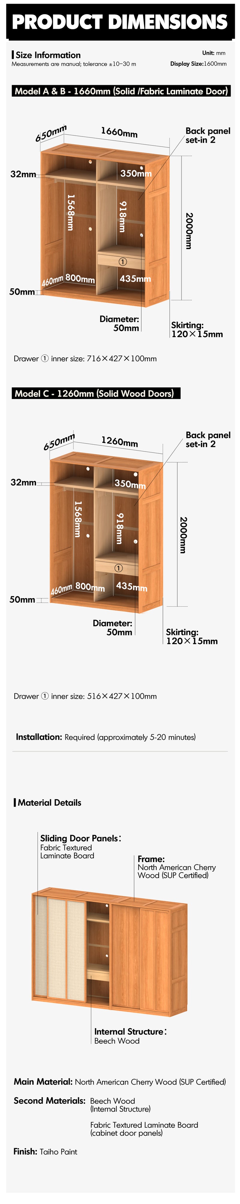 Scandinavian Cherry Wood Sliding Door Wardrobe KANGAROO Good to Know - 9