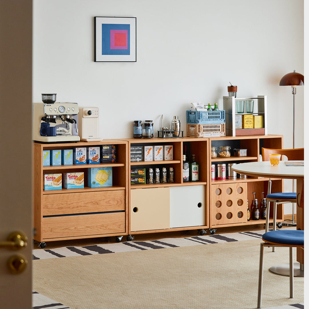 Scandinavian-cherry-wood-modular-cabinet-time in close up details.