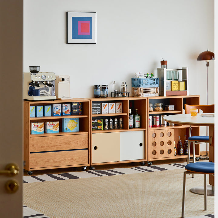 Scandinavian-cherry-wood-modular-cabinet-time in close up details.