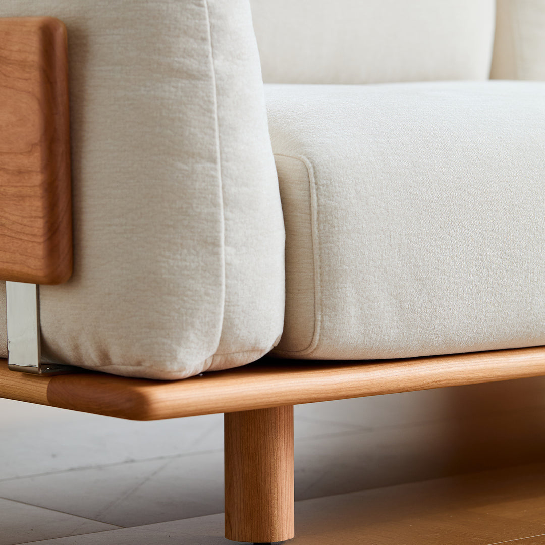 Scandinavian mixed weave fabric 1 seater sofa bessen in panoramic view.