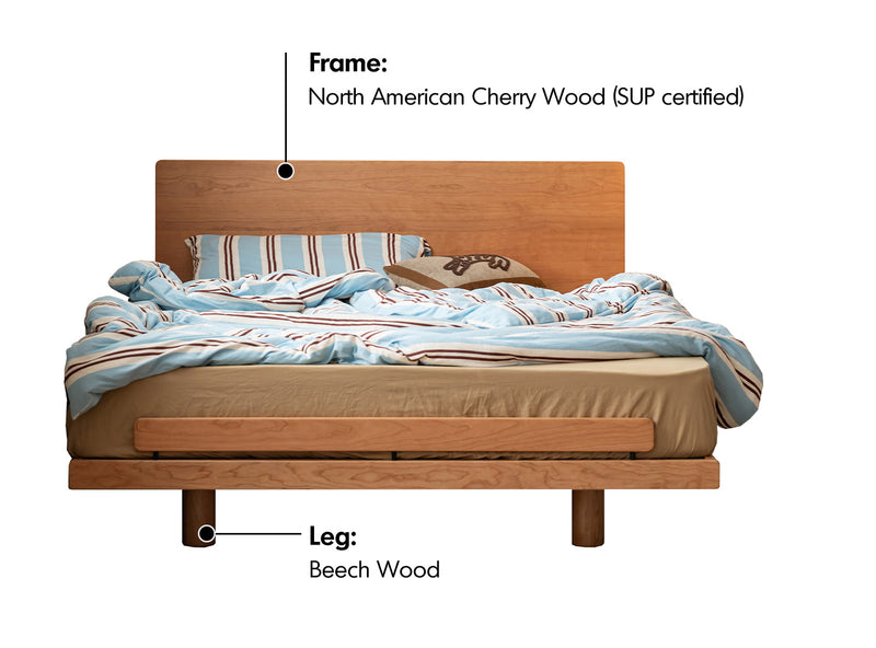 Scandinavian Cherry Wood Bed SMALL Material Details Chart