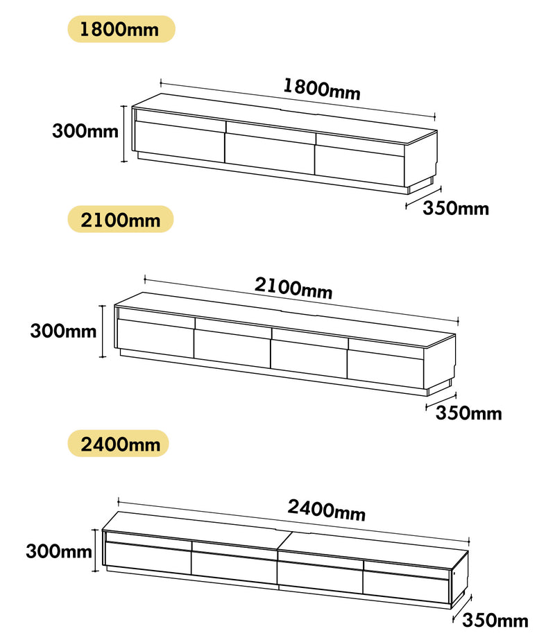 Scandinavian Oak Wood TV Console FLOATING LIGHT Size Chart