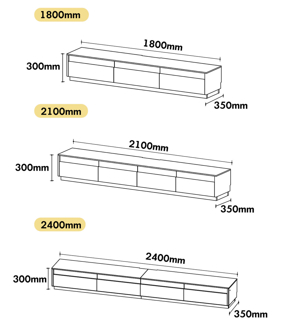 Scandinavian Oak Wood TV Console FLOATING LIGHT Size Chart
