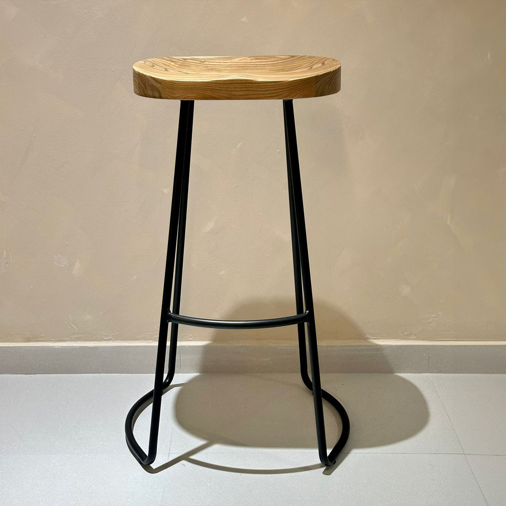 Industrial elm wood bar stool sanctum country with context.
