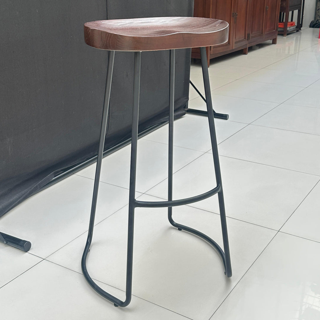 (Fast Delivery) Industrial Elm Wood Bar Stool SANCTUM COUNTRY