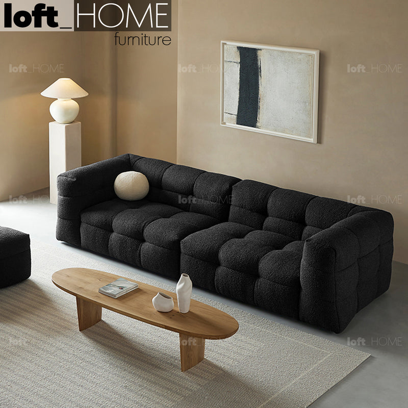 Cream boucle fabric 3 seater sofa boba primary product view.
