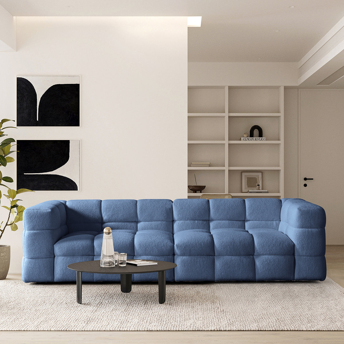 Cream boucle fabric 4 seater sofa boba primary product view.
