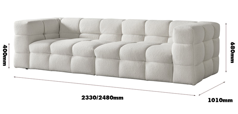 Cream Boucle Fabric 3 Seater Sofa BOBA Size Chart