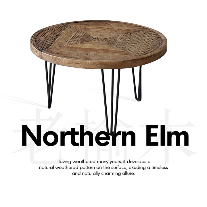 Rustic Elm Wood Round Coffee Table AURA ELM Detail 1