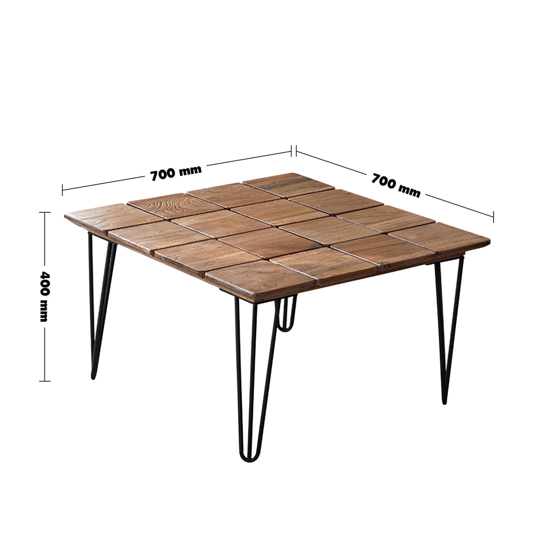 Rustic Elm Wood Square Coffee Table VERTIGO ELM Size Chart