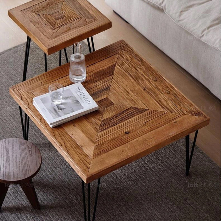 Rustic Elm Wood Square Coffee Table VERTIGO ELM Life Style