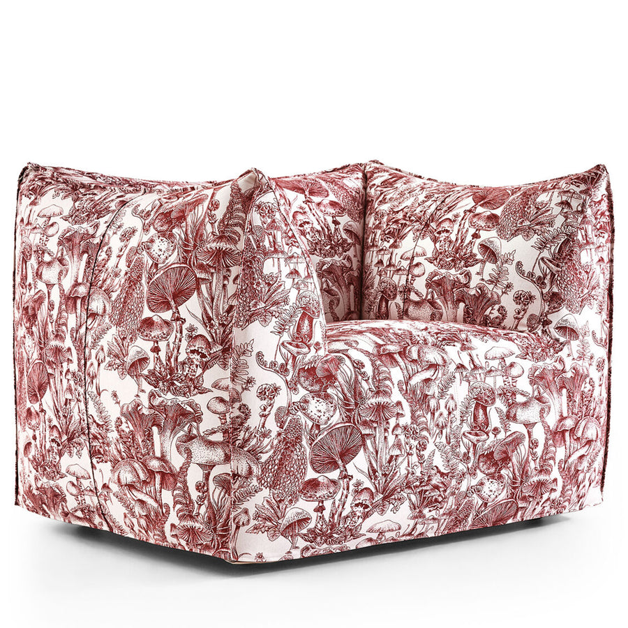 Contemporary fabric 1 seater sofa bambole in white background.