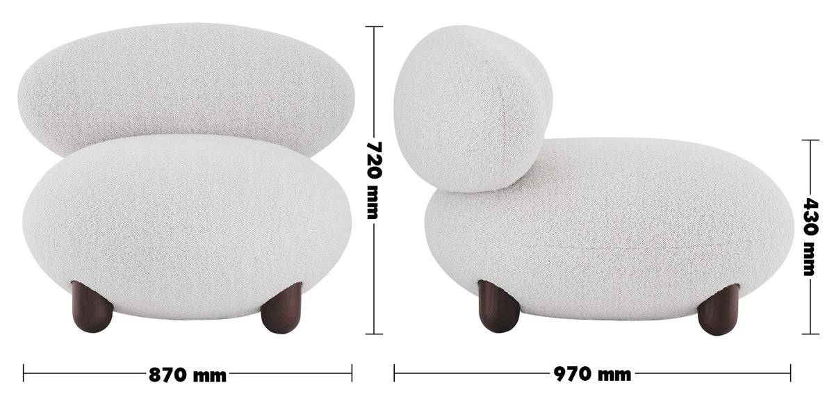 Cream Fabric 1 Seater Sofa TEDDY Size Chart