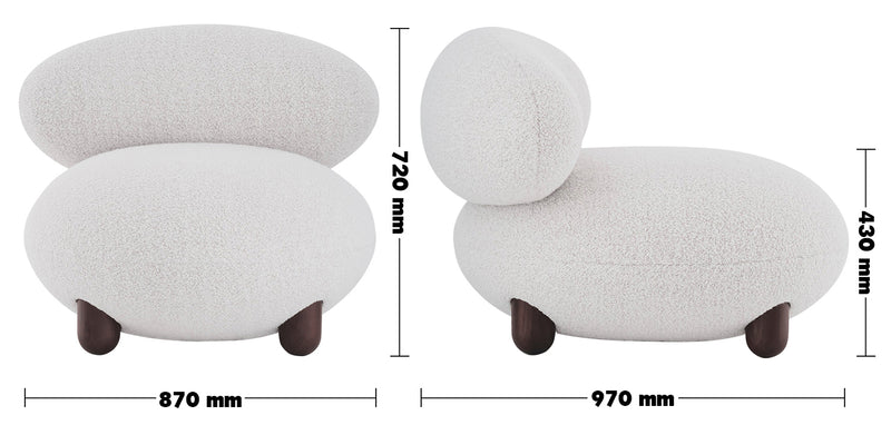 Cream Fabric 1 Seater Sofa TEDDY Size Chart