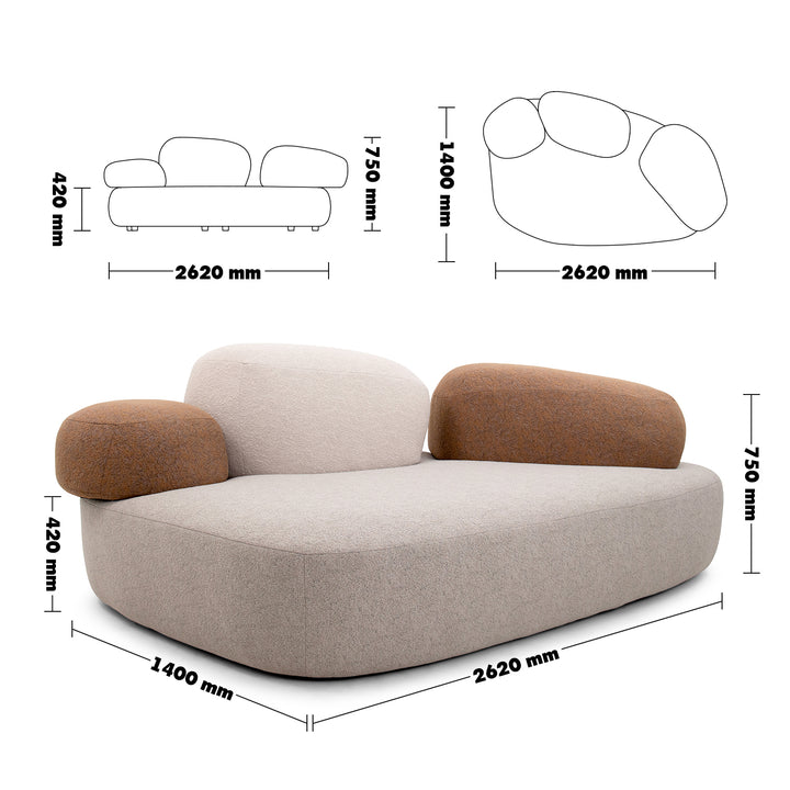Contemporary fabric 3 seater sofa pebble size charts.