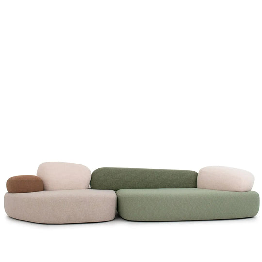 Contemporary fabric 7 seater sofa pebble in white background.