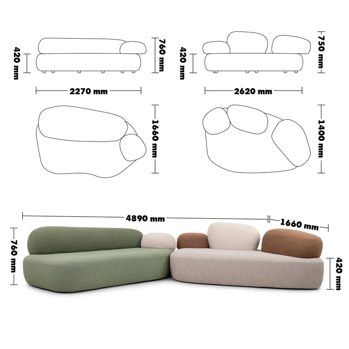 Contemporary fabric l shape sectional sofa pebble 3+l size charts.