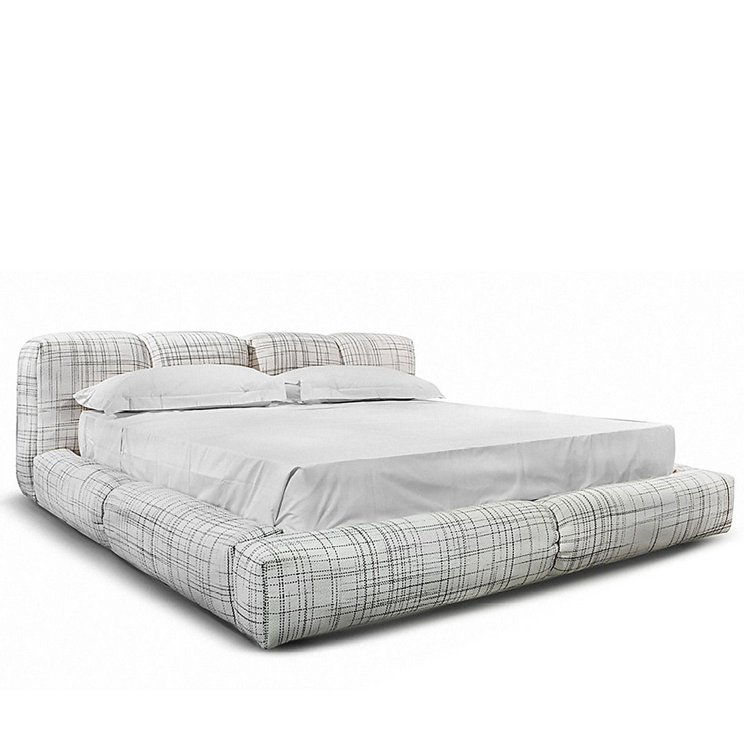 Contemporary mixed weave fabric bed jannik in white background.