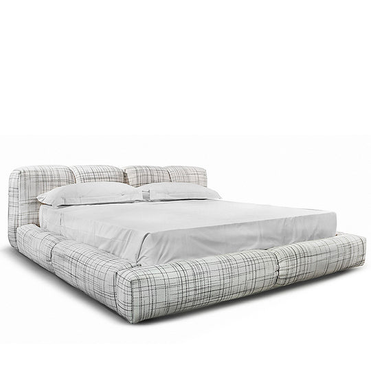 Bauhaus mixed weave fabric bed jannik in white background.