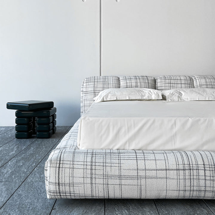 Contemporary mixed weave fabric bed jannik in real life style.