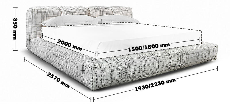 Cream Mixed Weave Fabric Bed JANNIK Size Chart