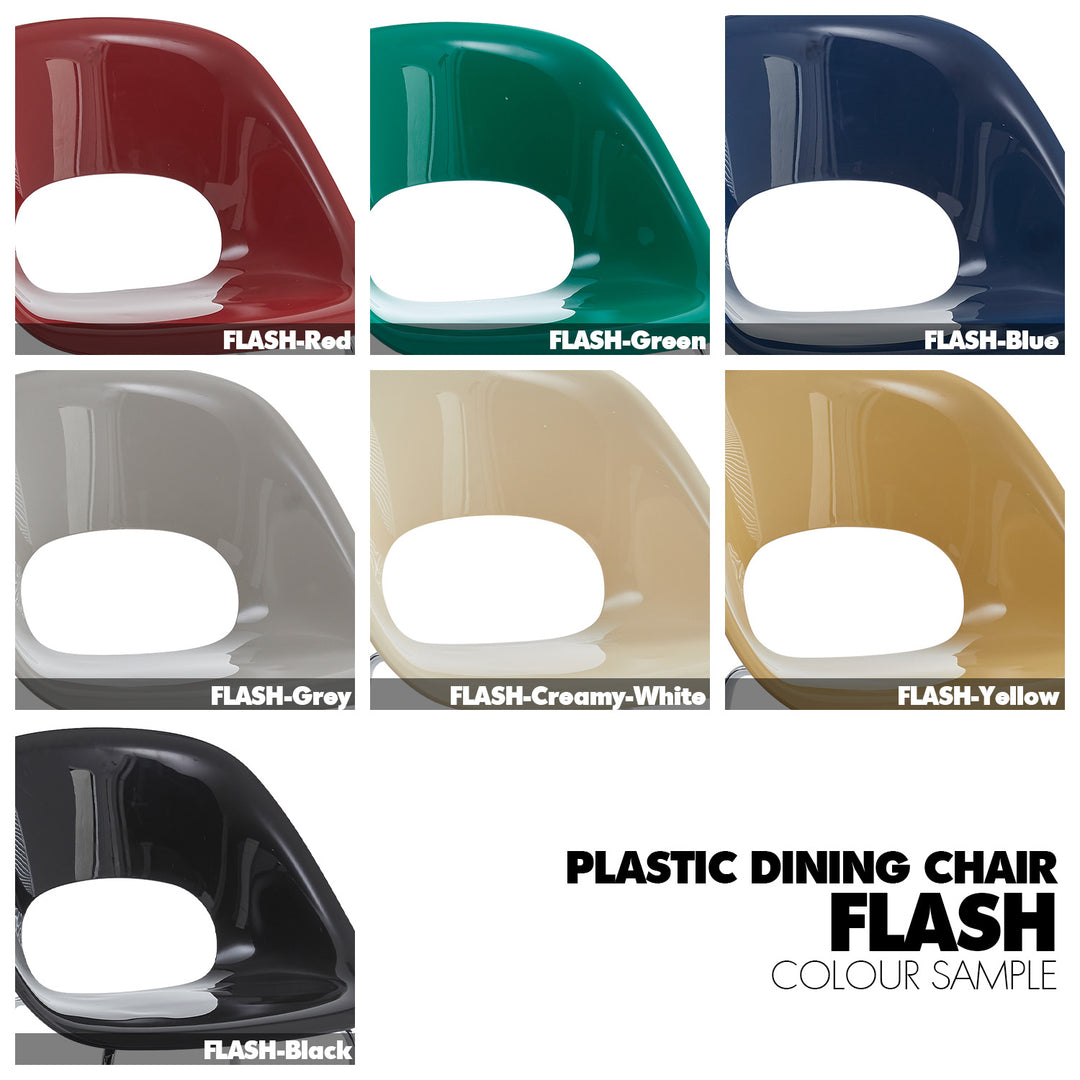 Contemporary plastic dining chair flash in still life.