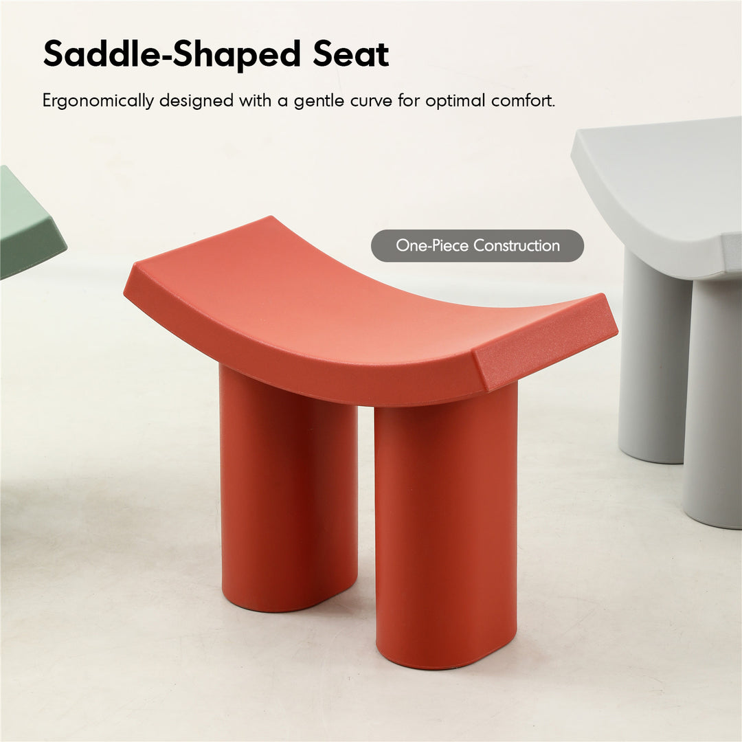 Contemporary plastic dining stool buzz in details.