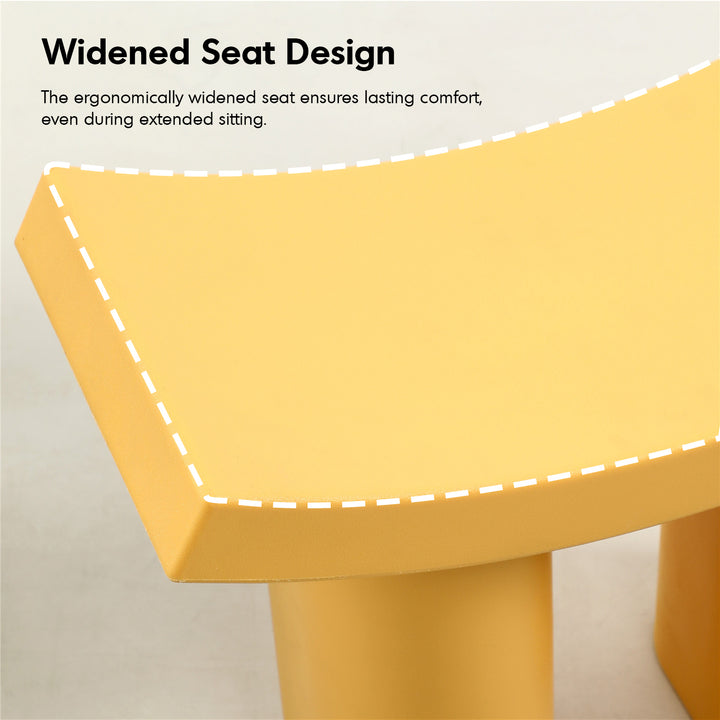 Contemporary plastic dining stool buzz in close up details.