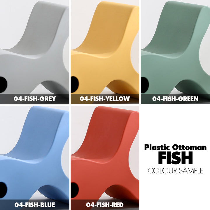 Contemporary plastic ottoman fish color swatches.