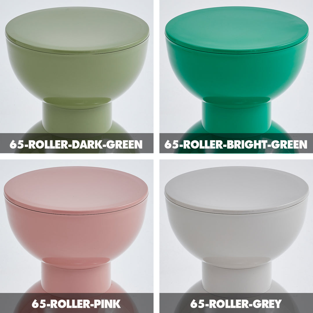 Contemporary plastic side table roller color swatches.