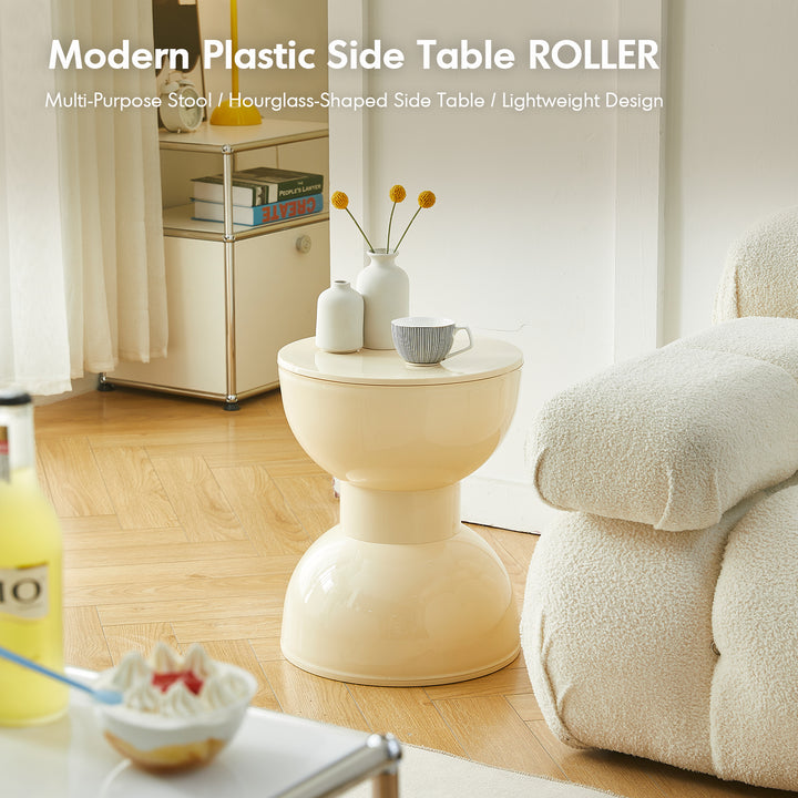 Contemporary plastic side table roller material variants.