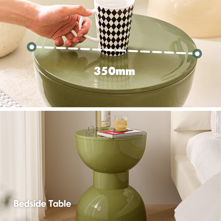 Contemporary plastic side table roller with context.