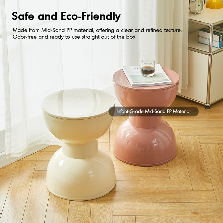 Contemporary plastic side table roller in details.