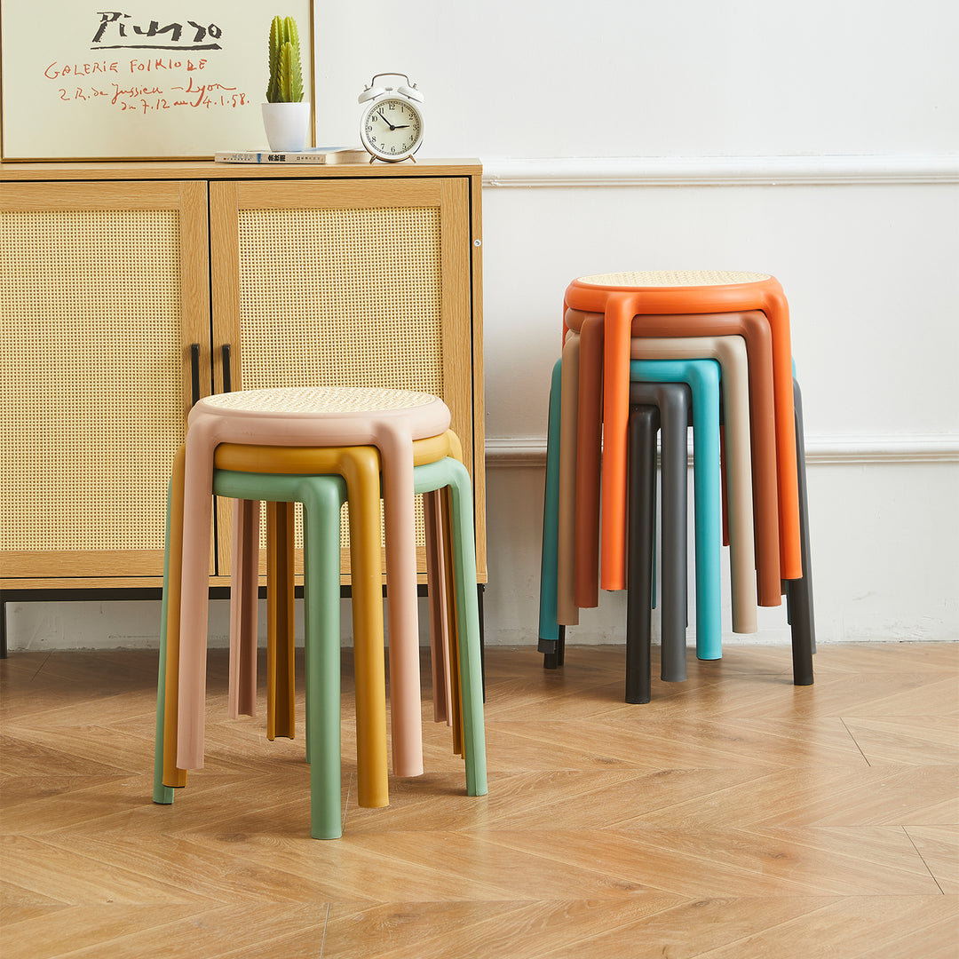 Contemporary plastic stackable dining stool cesca in still life.