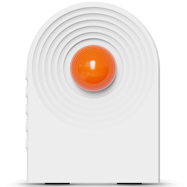 Contemporary white noise bluetooth speaker dopamine in white background.