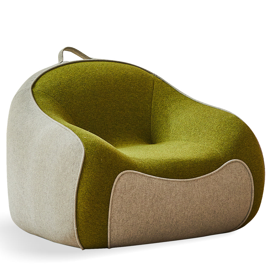 Contemporary wool fabric kids 1 seater sofa avocado in white background.