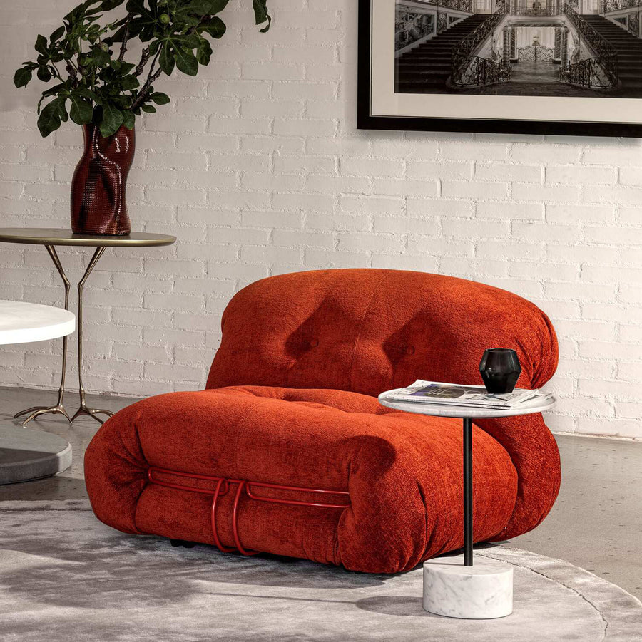 Contemporary boucle fabric 1 seater sofa soriana primary product view.