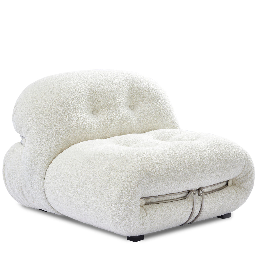 Contemporary boucle fabric 1 seater sofa soriana in white background.