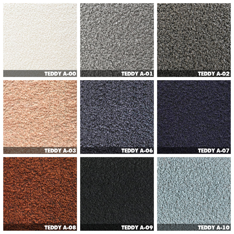 Bauhaus boucle fabric 1 seater sofa soriana color swatches.