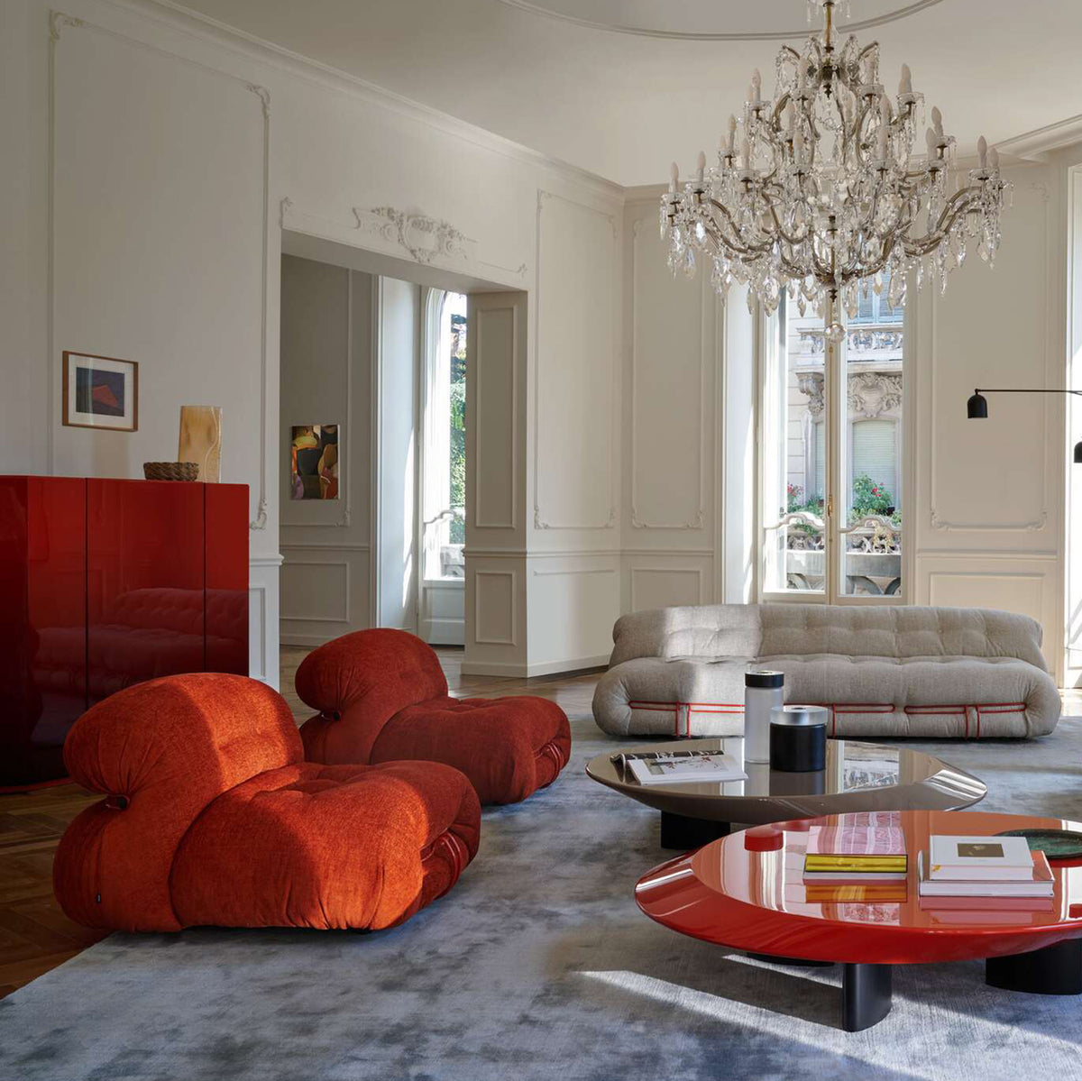 Bauhaus boucle fabric 1 seater sofa soriana with context.
