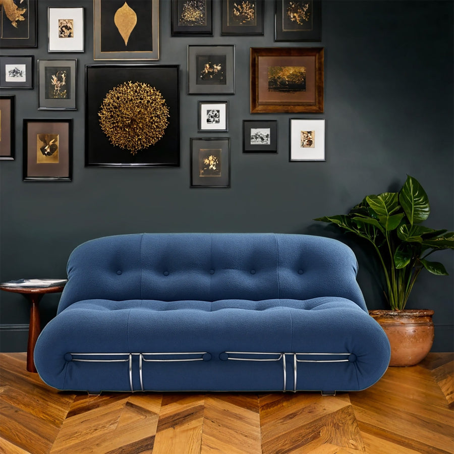 Contemporary boucle fabric 2 seater sofa soriana primary product view.