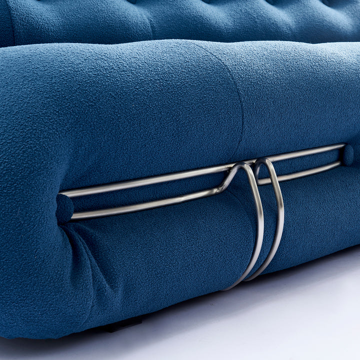 Contemporary boucle fabric 2 seater sofa soriana in close up details.