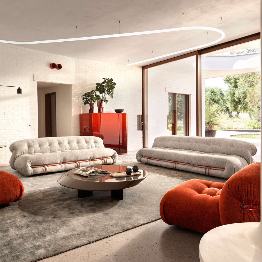 Contemporary boucle fabric 3 seater sofa soriana detail 1.