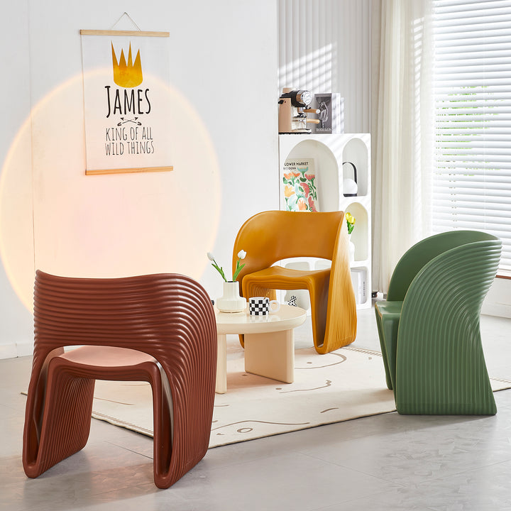 Contemporary plastic dining chair flip material variants.