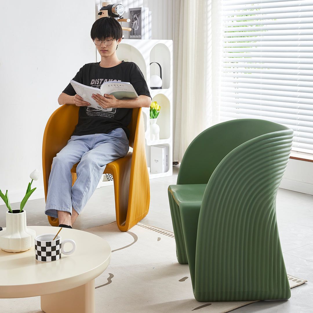 Contemporary plastic dining chair flip in real life style.