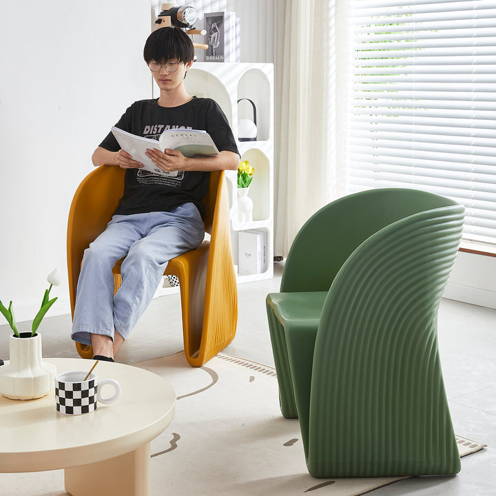 Contemporary plastic dining chair flip in real life style.