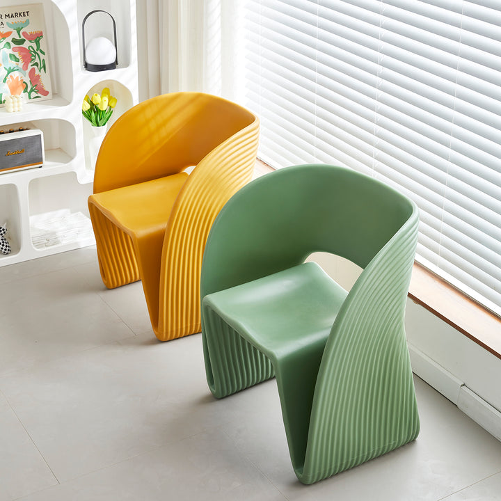 Contemporary plastic dining chair flip in details.