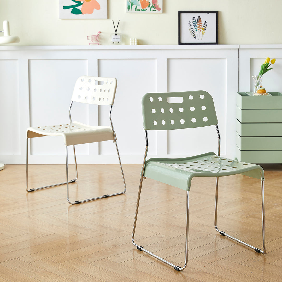 Contemporary plastic dining chair omkstak in details.