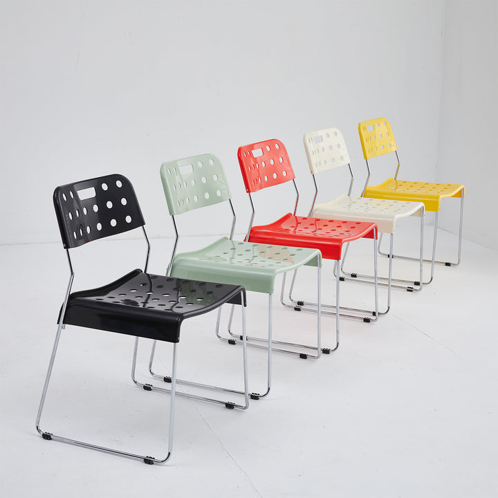 Contemporary plastic dining chair omkstak color swatches.